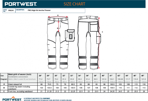 Pantaloni Service Hi-Vis, galben/negru, regular, PW2, Portwest